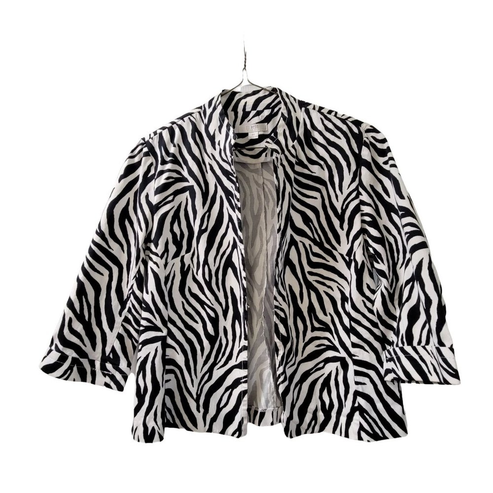 Erin PS Long Sleeve Open Front Black White Zebra Print Blazer Petite S SP 1044